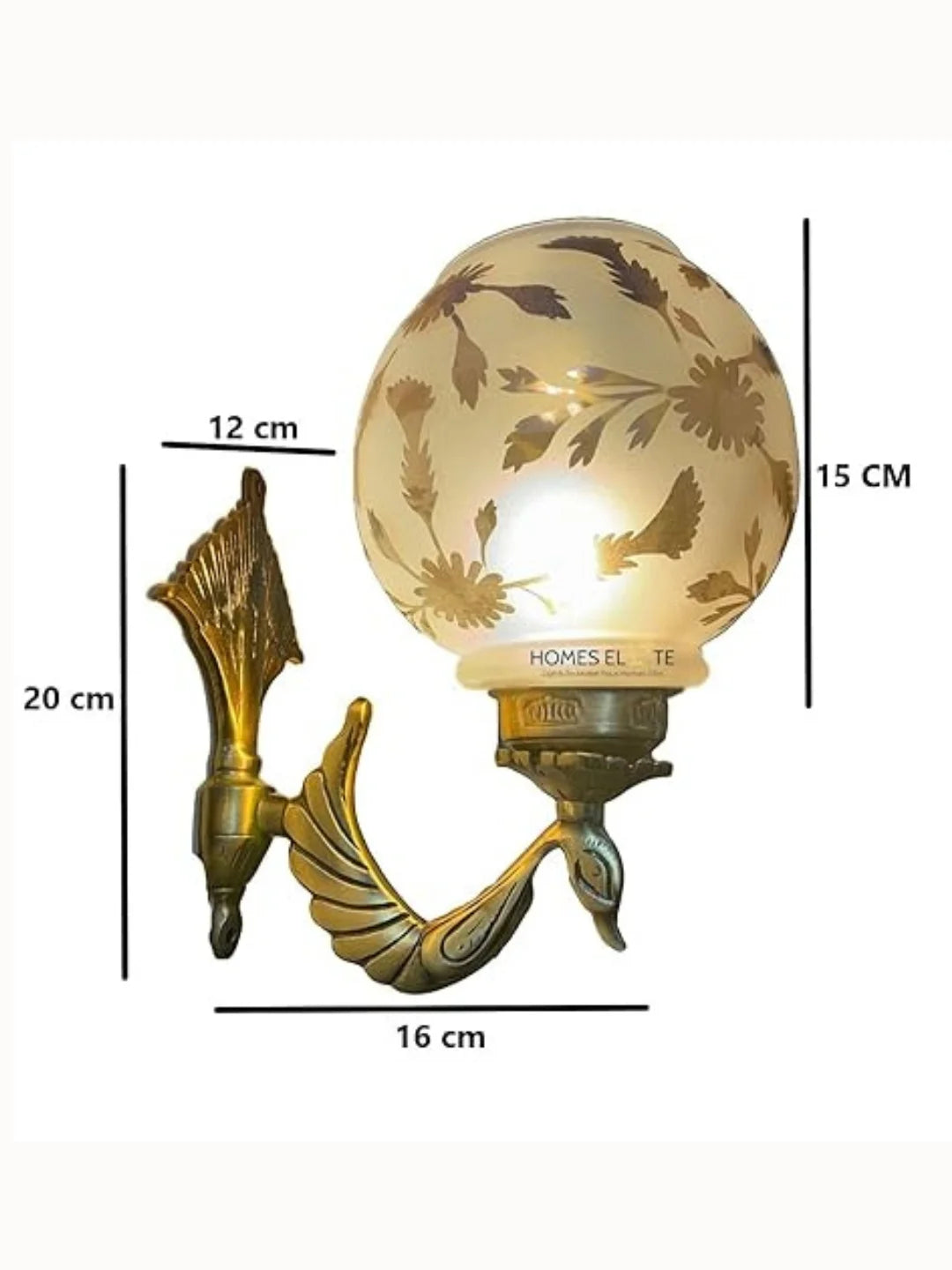 Homes Elite Peacock Wall Sconce – Brass Gold Finish with Floral Glass Shade, Indoor Decorative Lamp (Bulb Included)
