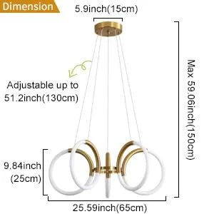 Homes Elite Modern LED Ring Chandelier – Gold Metal Frame with White Acrylic Circles & Adjustable Hanging Suspension