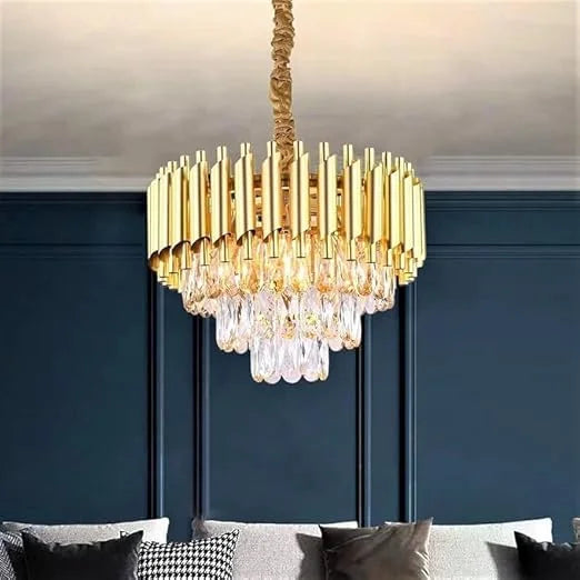 Homes Elite Gold Mamba Crystal Chandelier – Luxury Modern Pendant Light with Crystal Drops & Gold Metal Finish