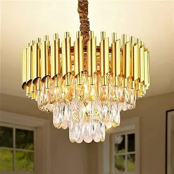Homes Elite Gold Mamba Crystal Chandelier – Luxury Modern Pendant Light with Crystal Drops & Gold Metal Finish