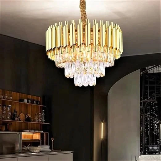 Homes Elite Gold Mamba Crystal Chandelier – Luxury Modern Pendant Light with Crystal Drops & Gold Metal Finish