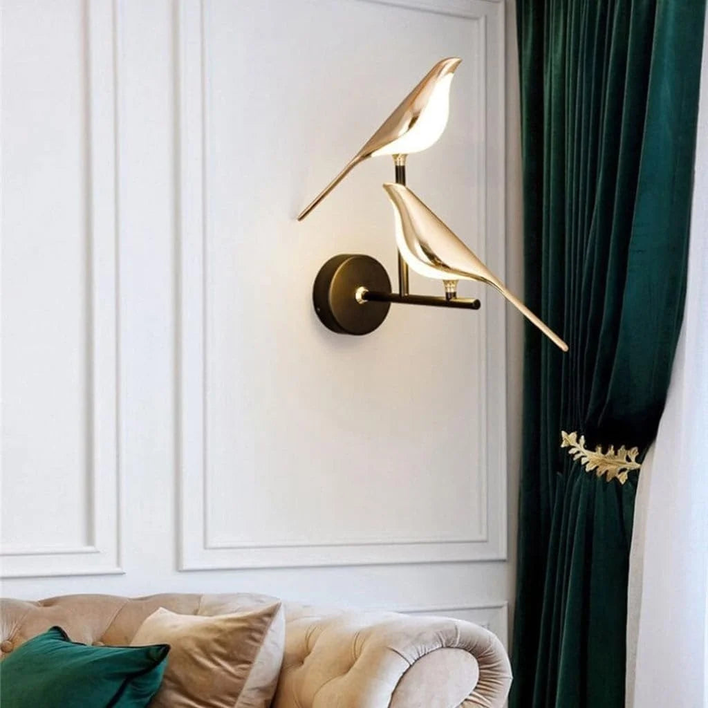 Homes Elite LED Wall Light – Modern Two-Bird Design, Gold & Black Finish, Decorative Indoor Lamp (3000K–6000K)