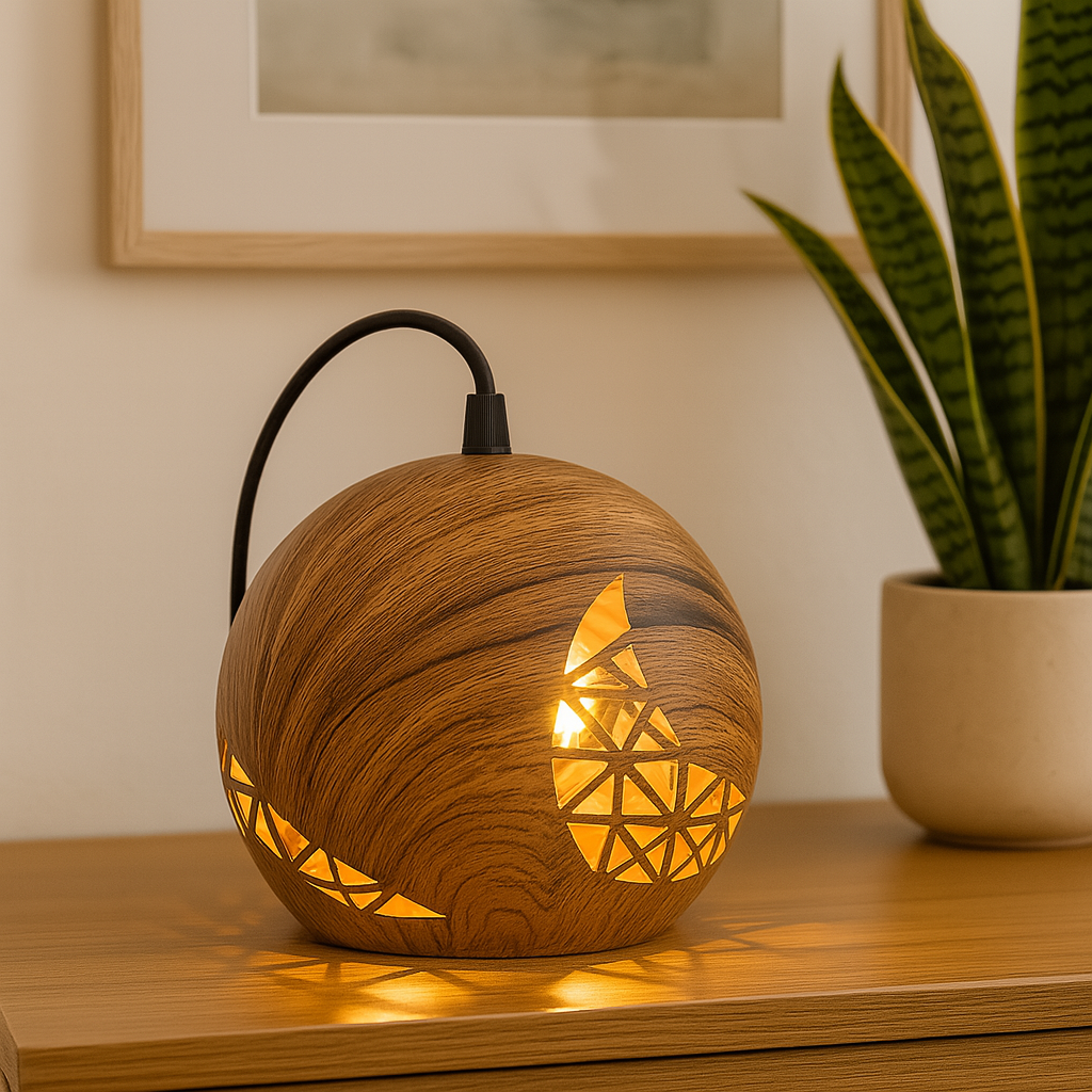 Homes Elite Wooden Pendant Light with Geometric Cutout 200 MM Dome Hanging Lamp