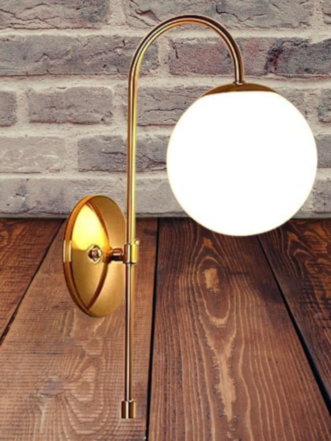 Homes Elite Modern Globe Wall Sconce – Gold Metal Finish with White Glass Shade, Contemporary Wall Lamp