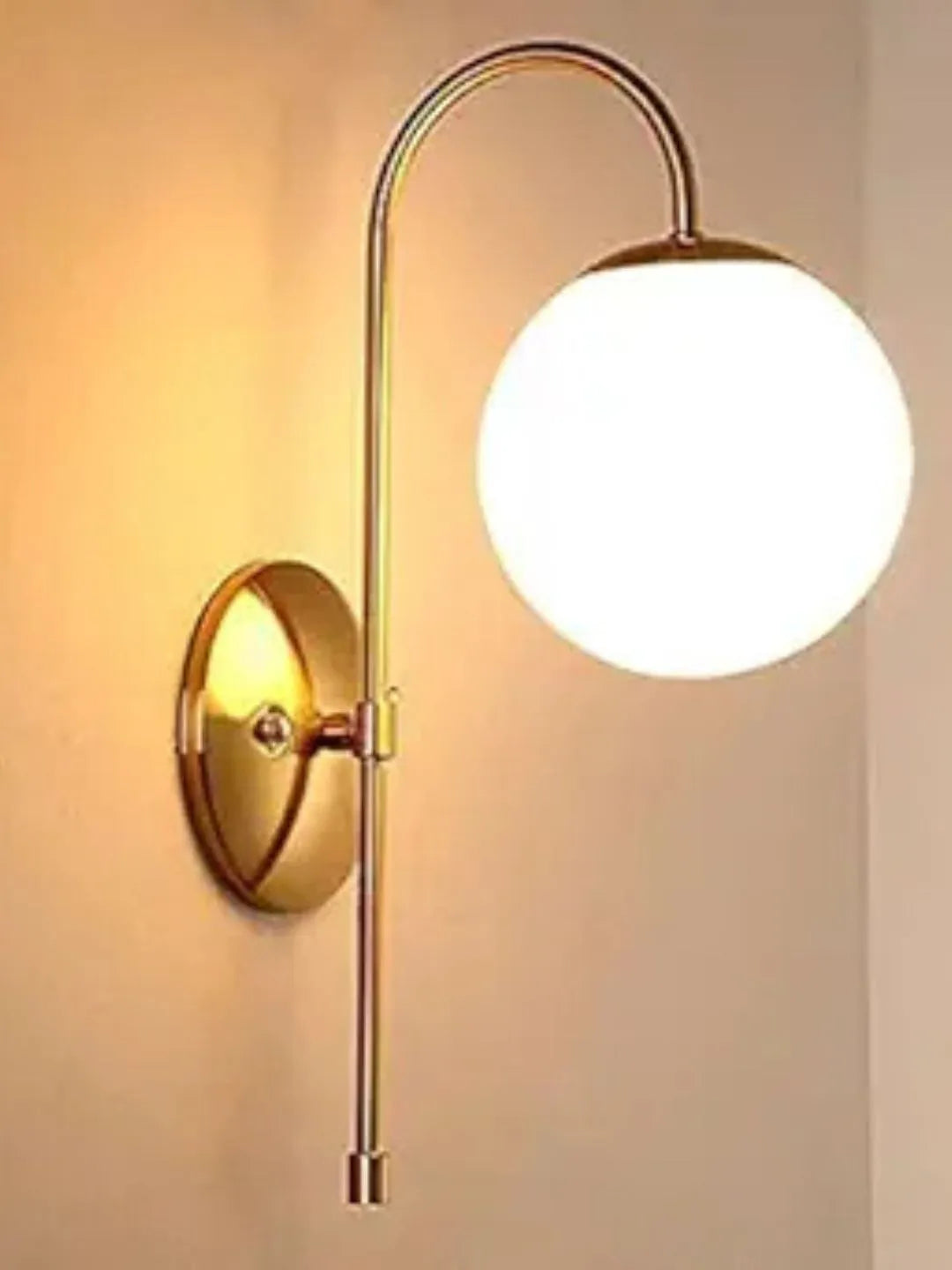 Homes Elite Modern Globe Wall Sconce – Gold Metal Finish with White Glass Shade, Contemporary Wall Lamp