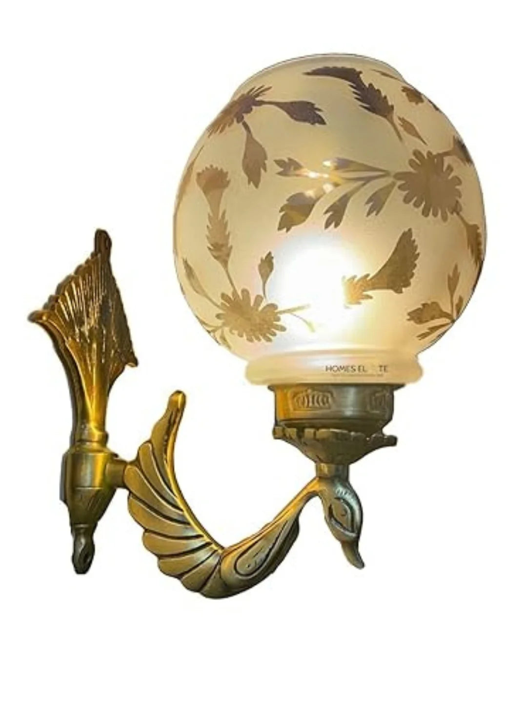 Homes Elite Peacock Wall Light – Brass Gold Finish with Floral Glass Shade (Pack of 2)