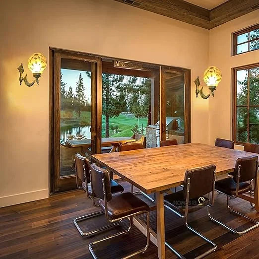 Homes Elite Peacock Wall Light – Brass Gold Finish with Floral Glass Shade (Pack of 2)