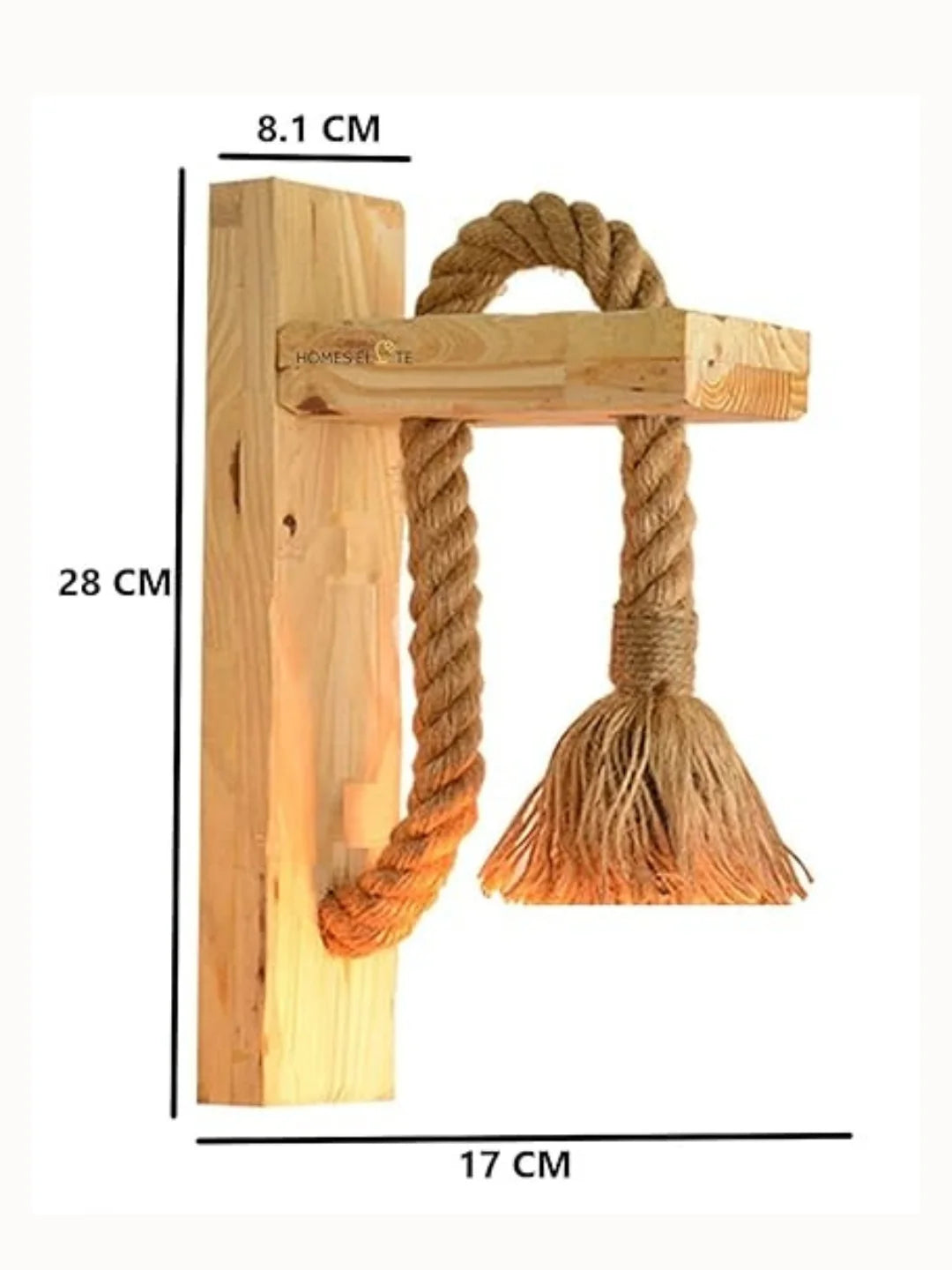Homes Elite Vintage Wooden Wall Lamp – Hemp Rope Sconce Light in Beige (Pack of 2, Bulbs Included)