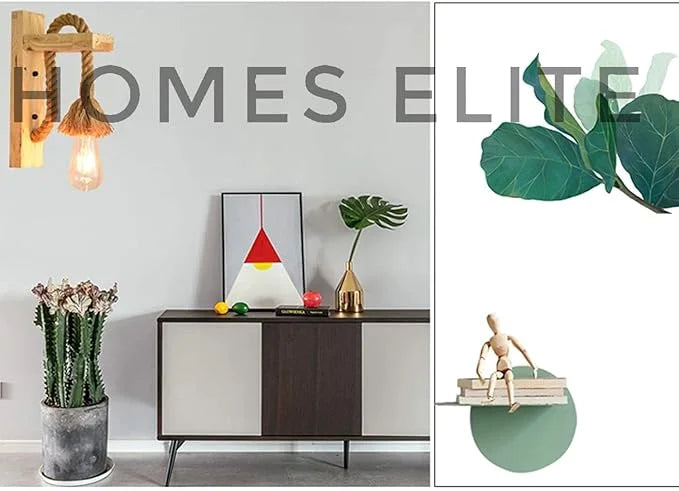 Homes Elite Vintage Wooden Wall Lamp – Hemp Rope Sconce Light in Beige (Pack of 2, Bulbs Included)