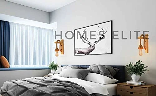 Homes Elite Vintage Wooden Wall Lamp – Hemp Rope Sconce Light in Beige (Pack of 2, Bulbs Included)