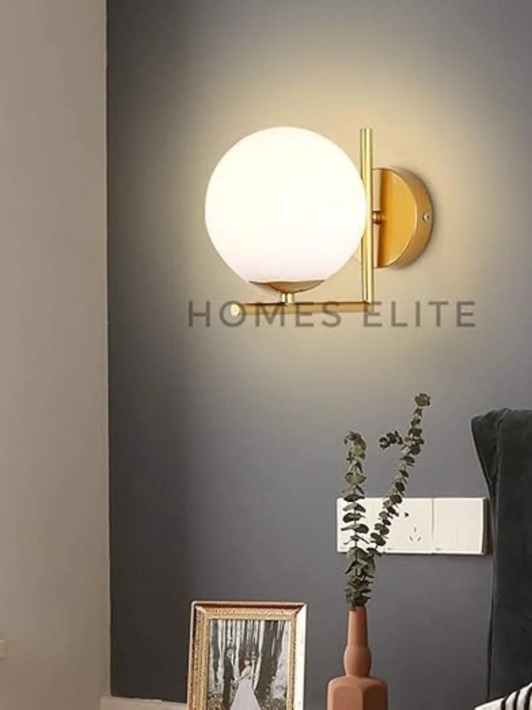 Homes Elite Mid-Century Globe Wall Sconce – Frosted Glass Shade & Stainless Steel Fixture for Bedroom, Living Room, or Dining Room