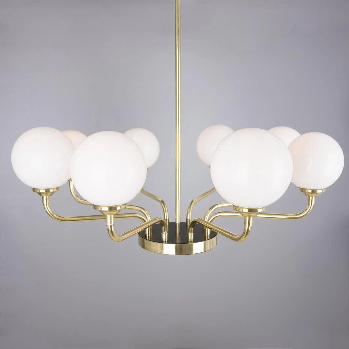 Homes Elite 8-Light Globe Chandelier – Modern Gold Brass Finish with White Glass Shades for Living & Dining Room