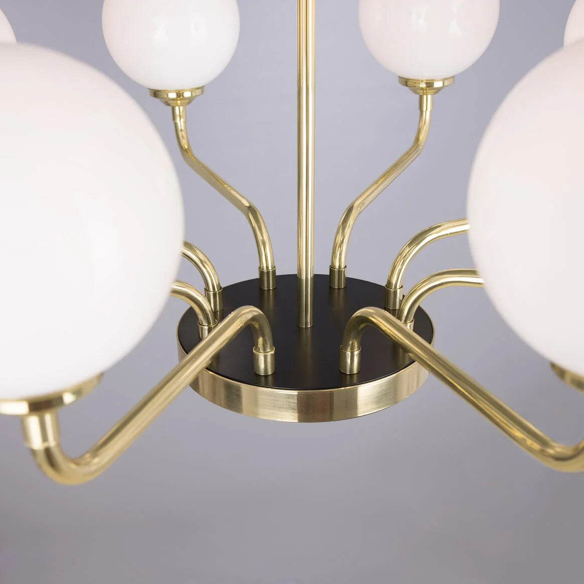 Homes Elite 8-Light Globe Chandelier – Modern Gold Brass Finish with White Glass Shades for Living & Dining Room