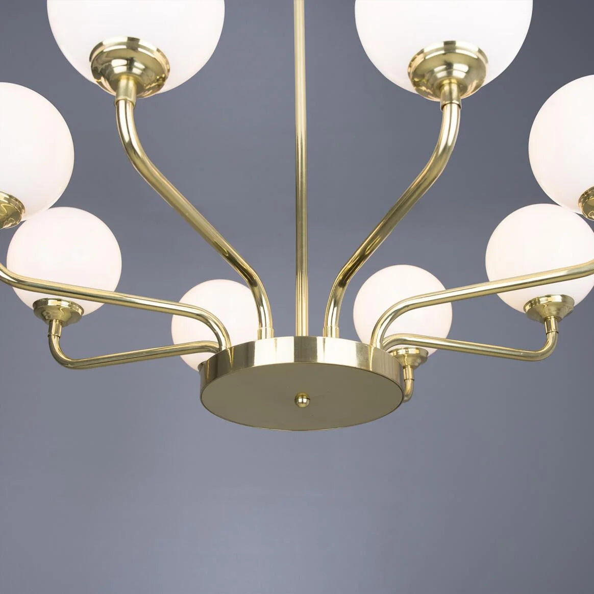 Homes Elite 8-Light Globe Chandelier – Modern Gold Brass Finish with White Glass Shades for Living & Dining Room