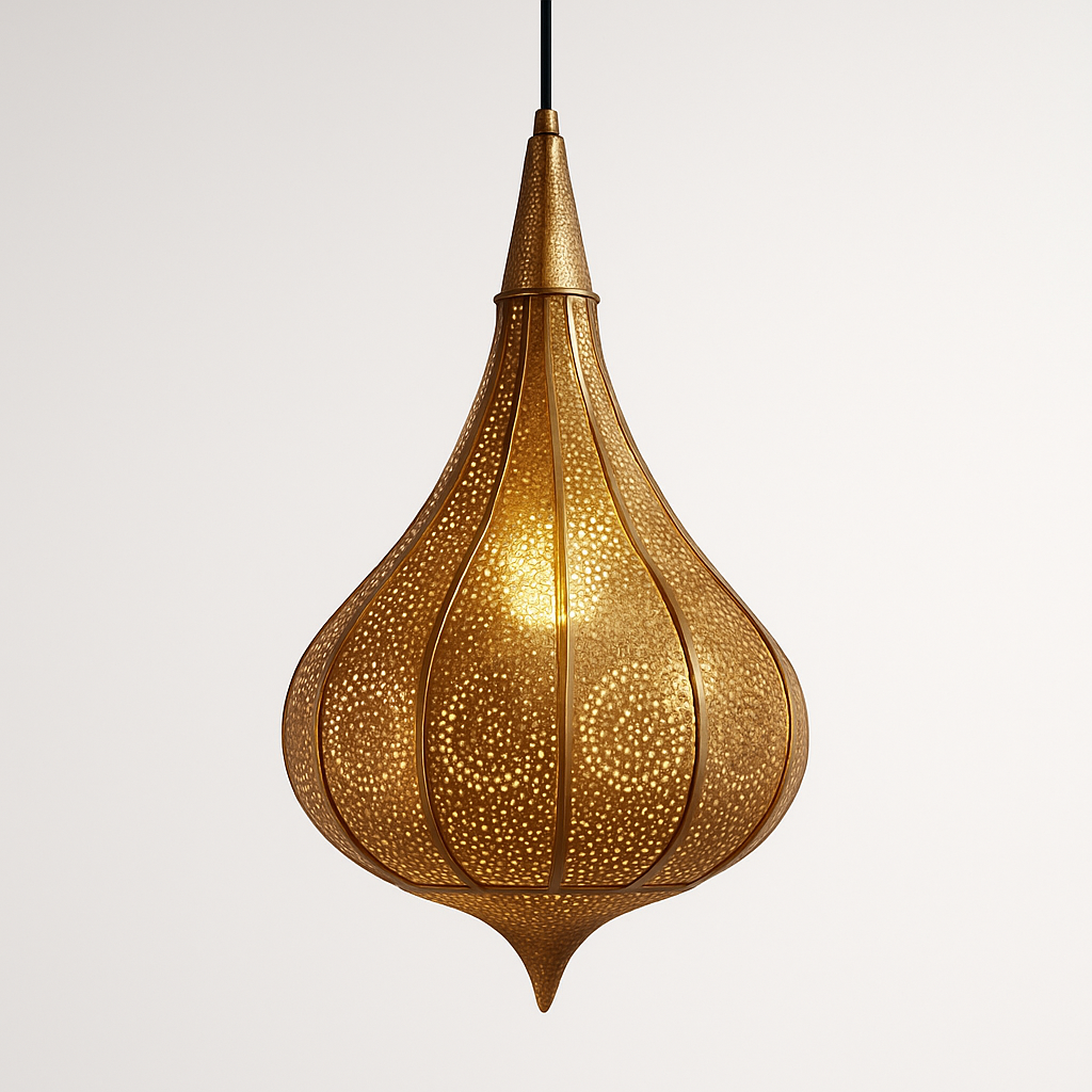 Homes Elite Moroccan Teardrop Pendant Light Antique Brass Hanging Lamp for Warm, Ambient Living Spaces