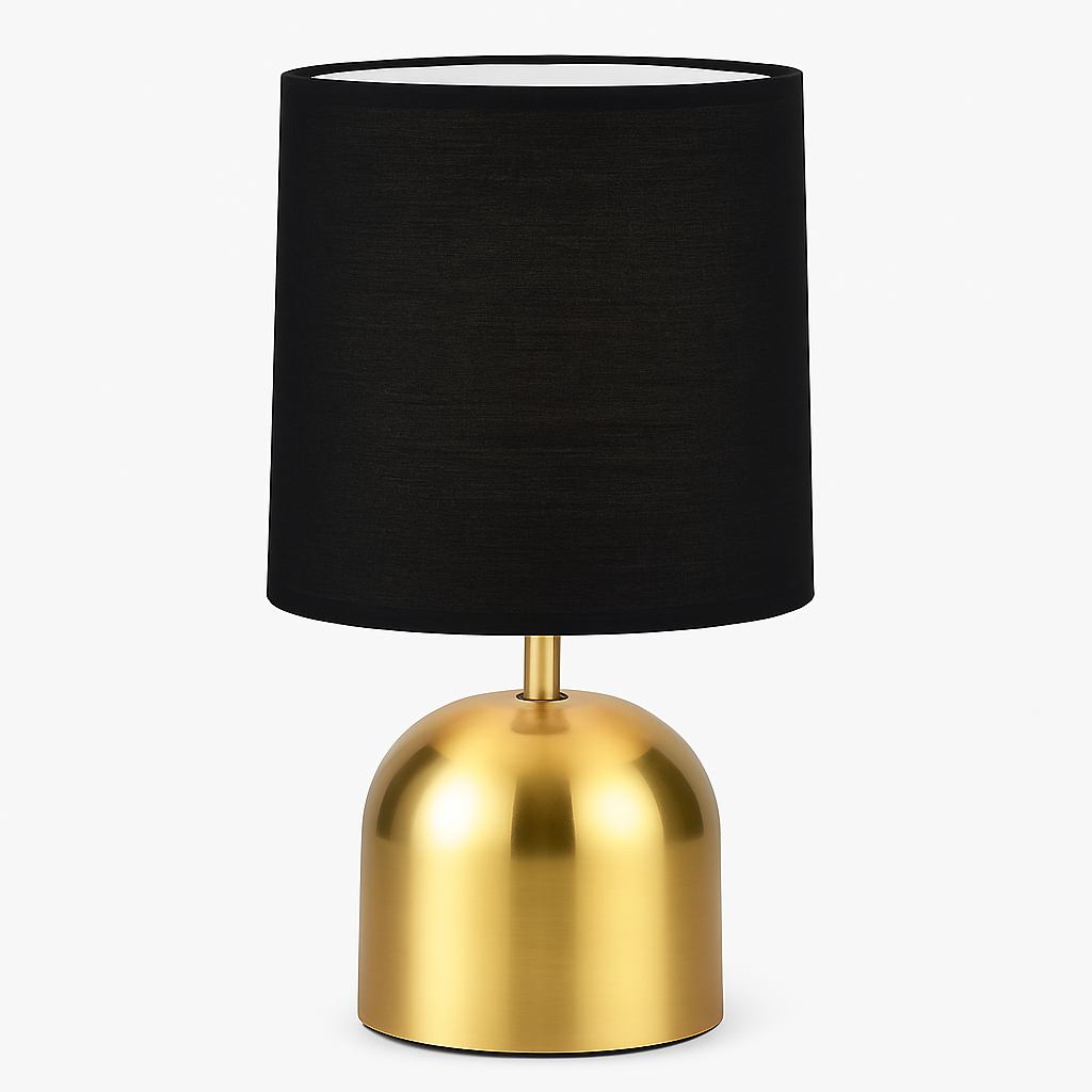 Homes Elite Modern Brass Table Lamp with Black Fabric Shade Stylish Bedside & Living Room Lighting