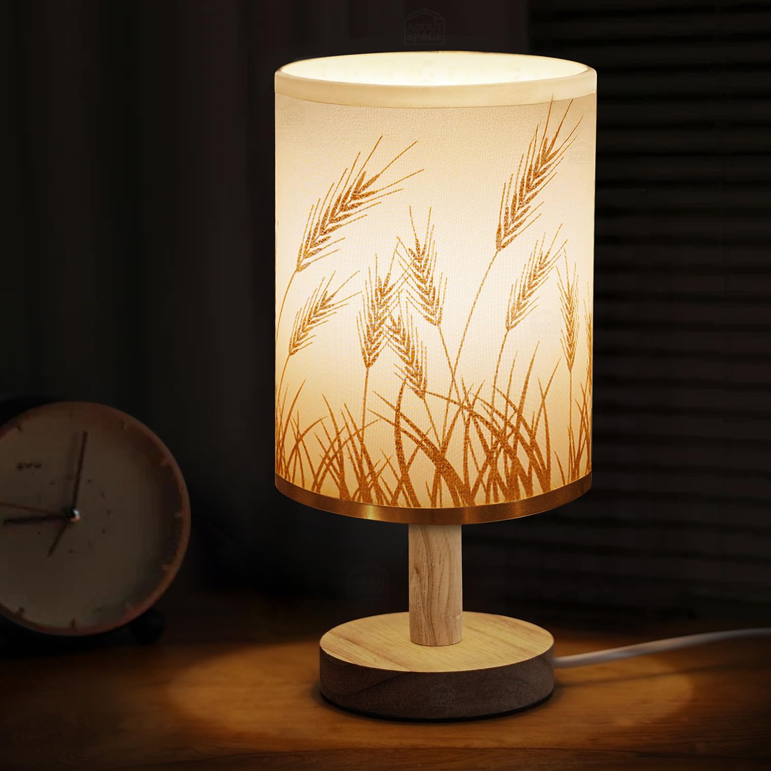 Homes Elite Handcrafted Wooden Table Lamp with Wheat Grass Shade Warm Ambient Light for Bedside or Living Room