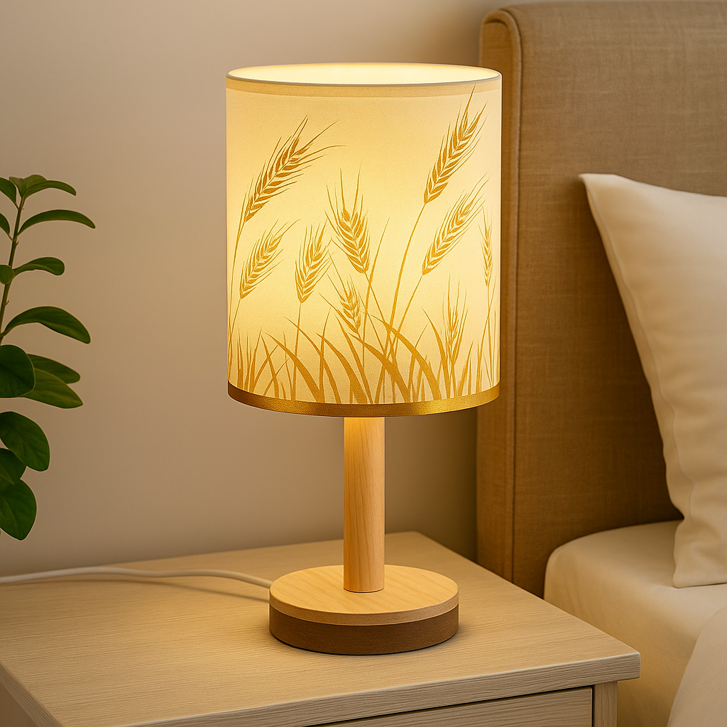 Homes Elite Handcrafted Wooden Table Lamp with Wheat Grass Shade Warm Ambient Light for Bedside or Living Room