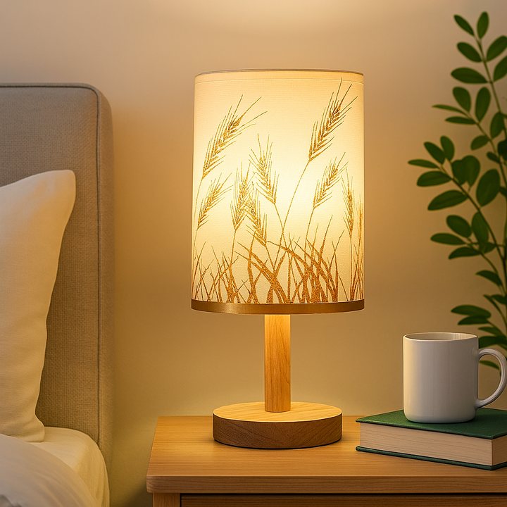 Homes Elite Handcrafted Wooden Table Lamp with Wheat Grass Shade Warm Ambient Light for Bedside or Living Room